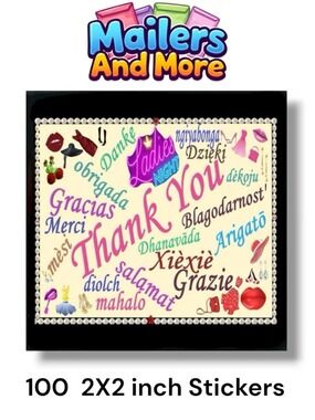 100 (2x2 Inch) Square Stickers, Ladies Night, Full Color, High Gloss, Thank You